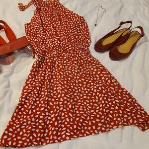 Red and White Patterned Mini Dress